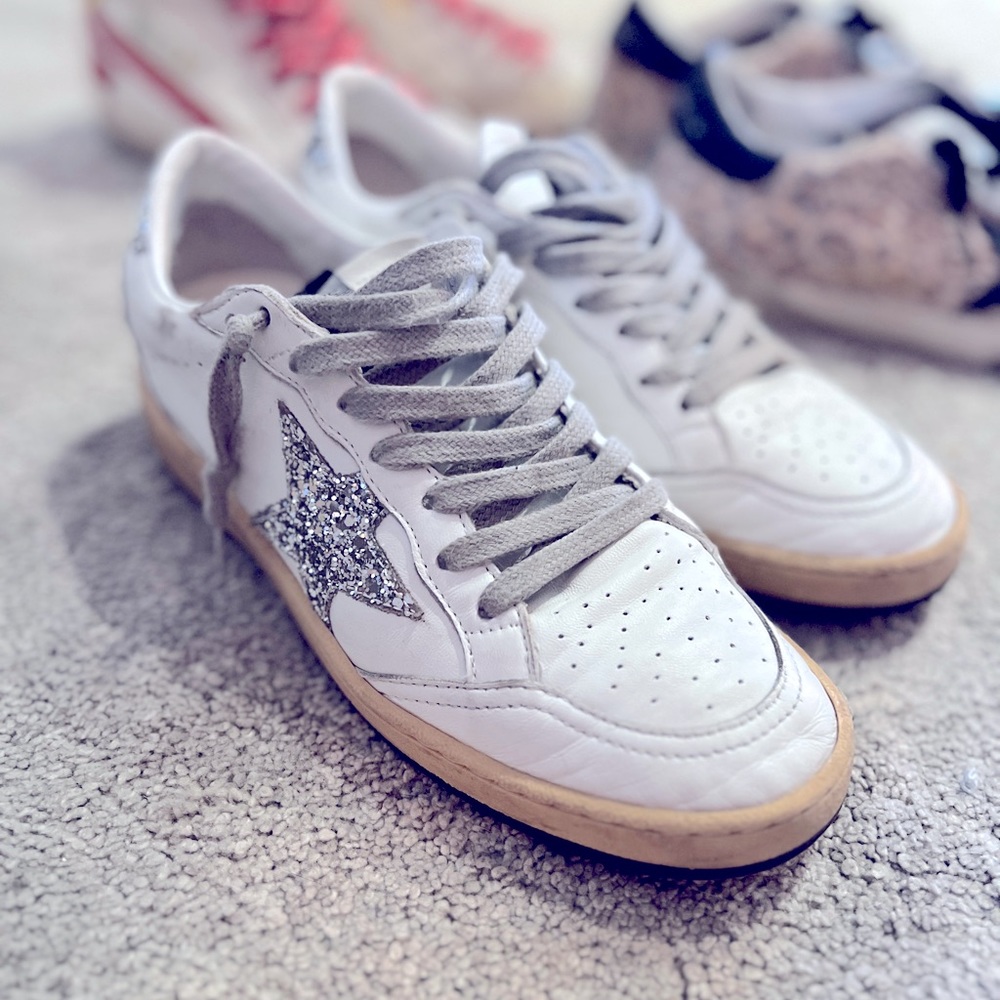 Golden Goose Size 36 Authentic White Ball Star Sneakers with Glitter